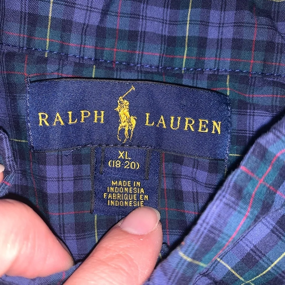 Ralph Lauren Blue Label Youth Plaid Checked Button Collar Shirt Pony XL 18-20